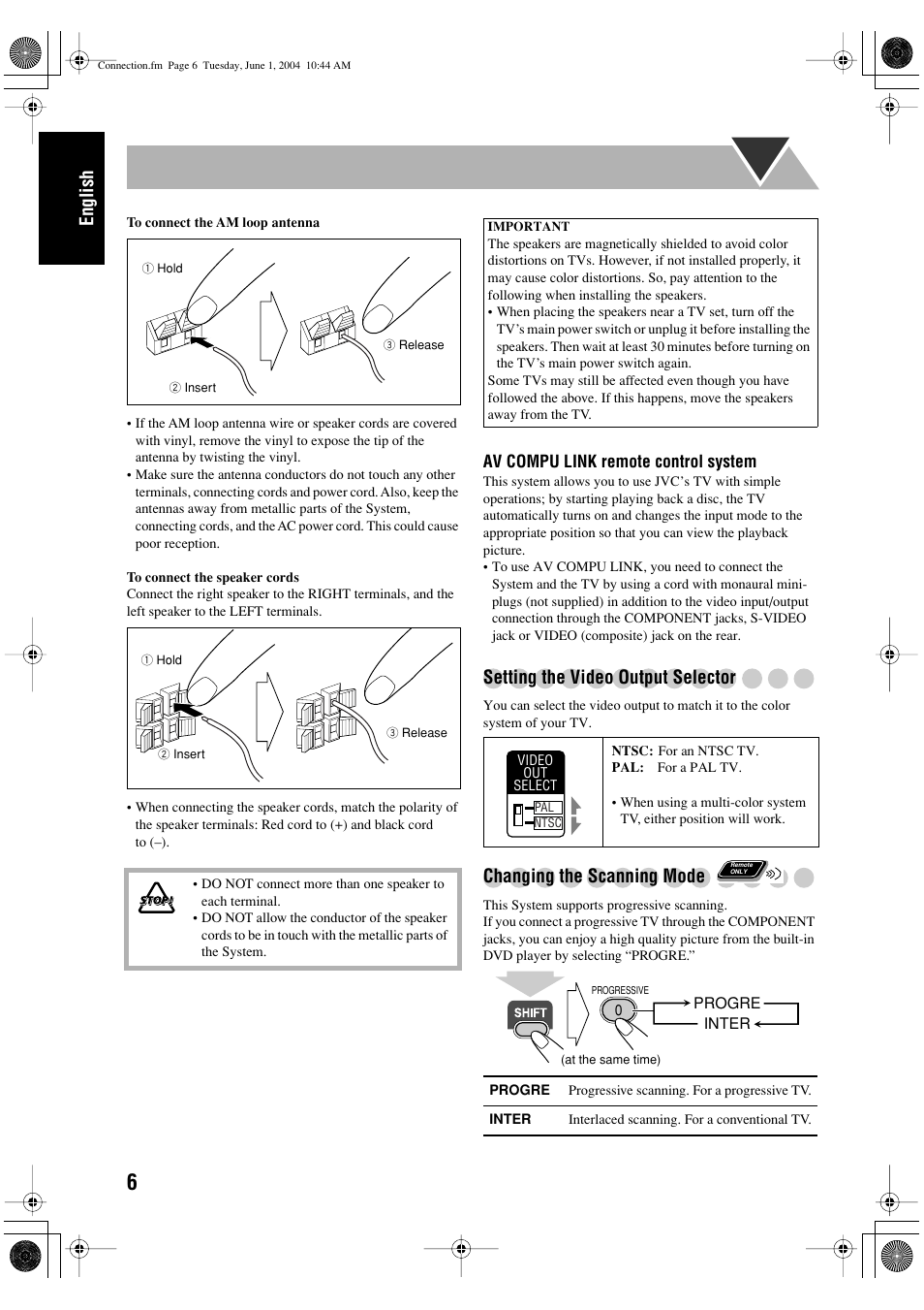 English, Setting the video output selector, Changing the scanning mode | JVC UX-P450 User Manual | Page 59 / 198