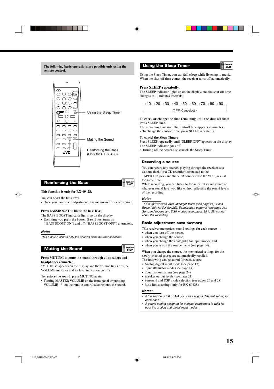 Reinforcing the bass, Muting the sound, Using the sleep timer | JVC 0404RYMMDWJEIN User Manual | Page 17 / 42