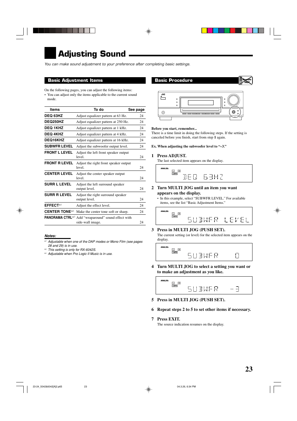 Adjusting sound | JVC 0404RYMMDWJEIN User Manual | Page 25 / 42