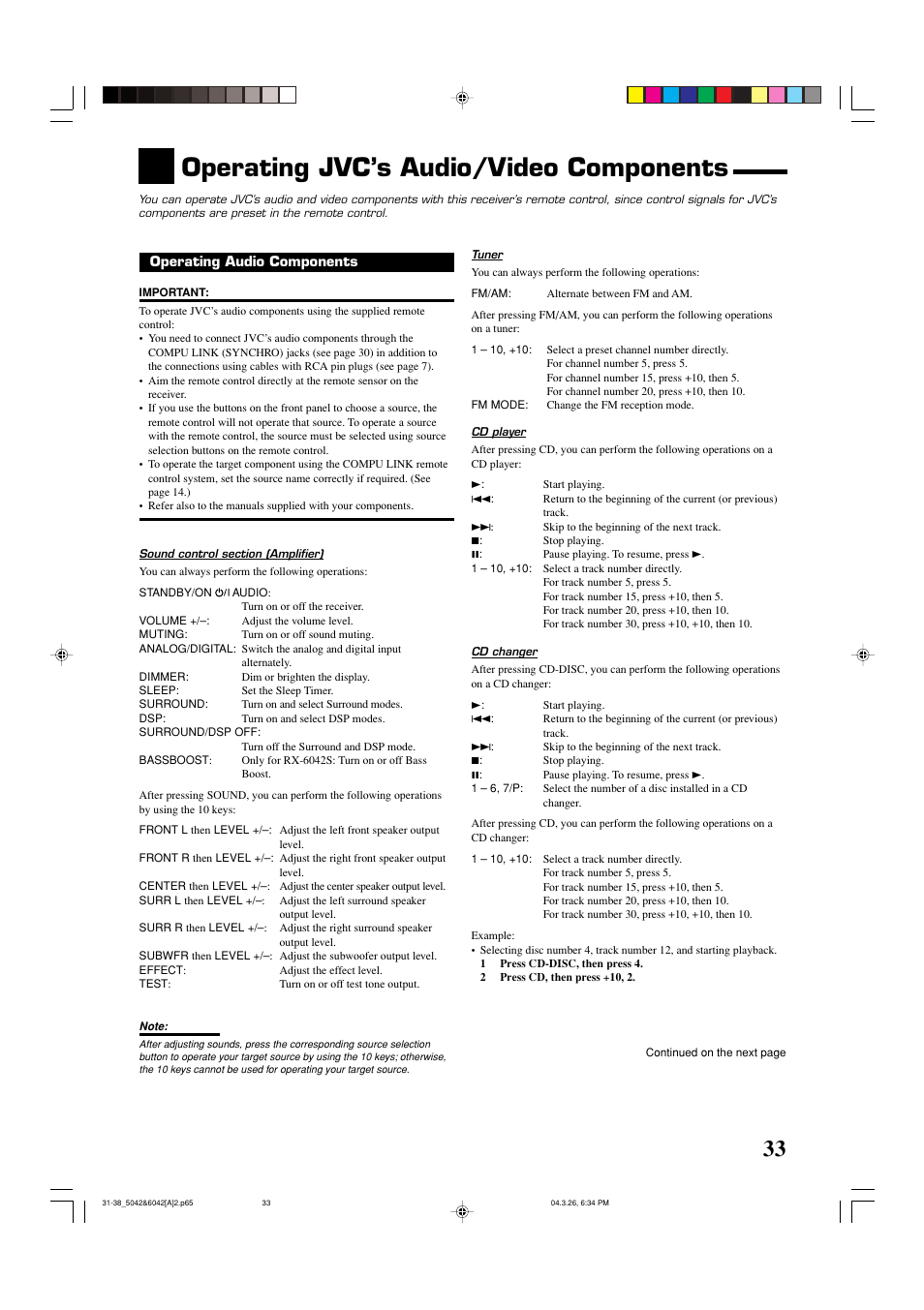 Operating jvc’s audio/video components | JVC 0404RYMMDWJEIN User Manual | Page 35 / 42