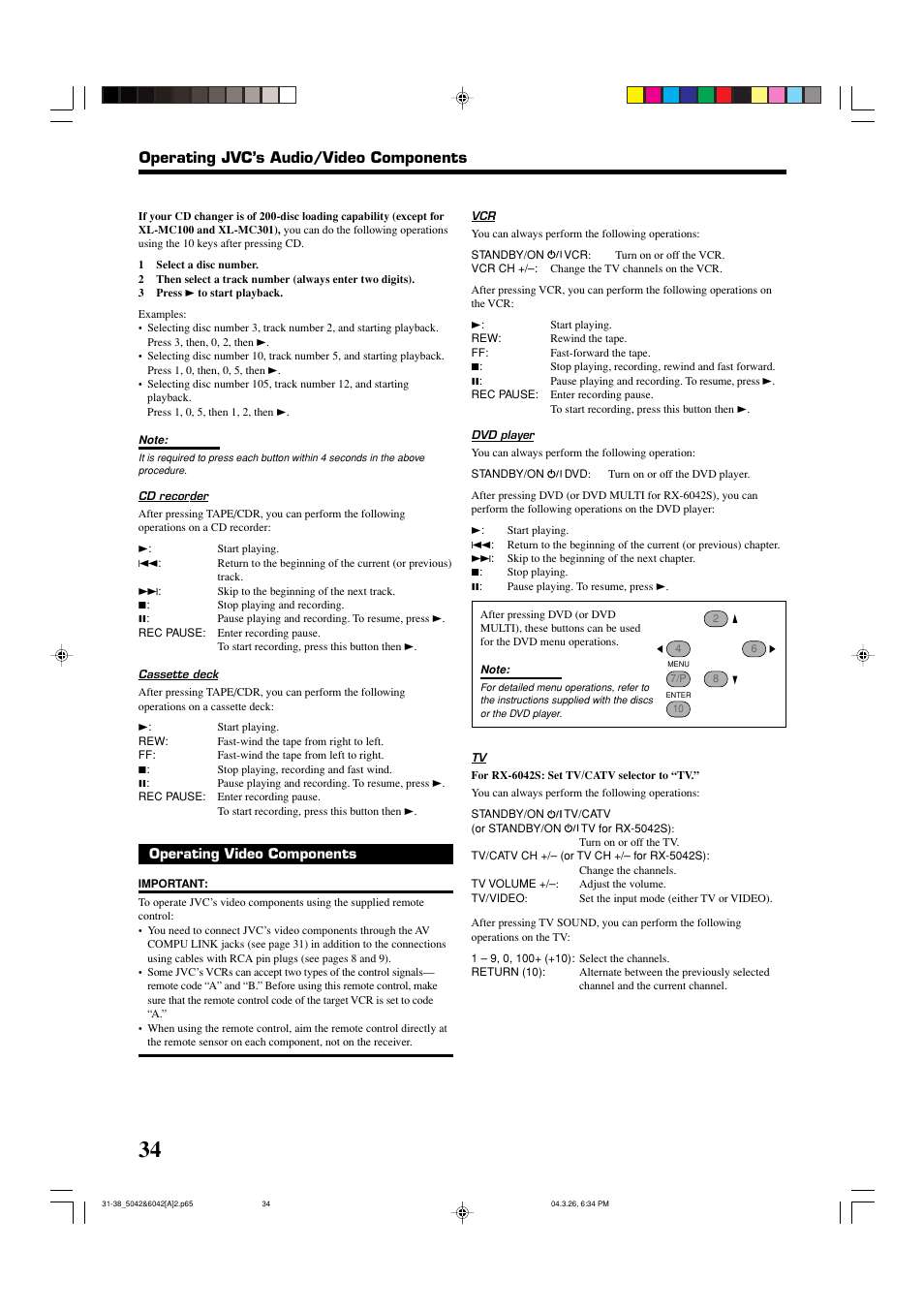 Operating jvc’s audio/video components | JVC 0404RYMMDWJEIN User Manual | Page 36 / 42