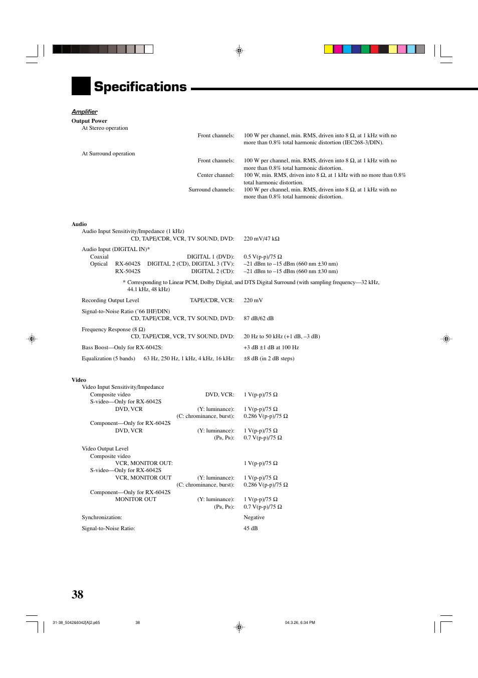 Specifications | JVC 0404RYMMDWJEIN User Manual | Page 40 / 42