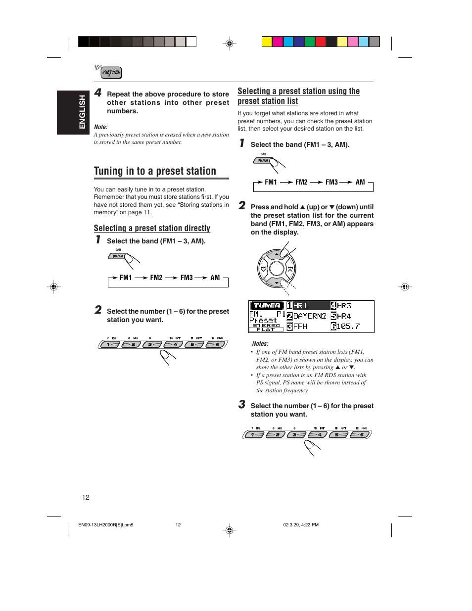 Tuning in to a preset station | JVC KD-LH2000R User Manual | Page 12 / 58
