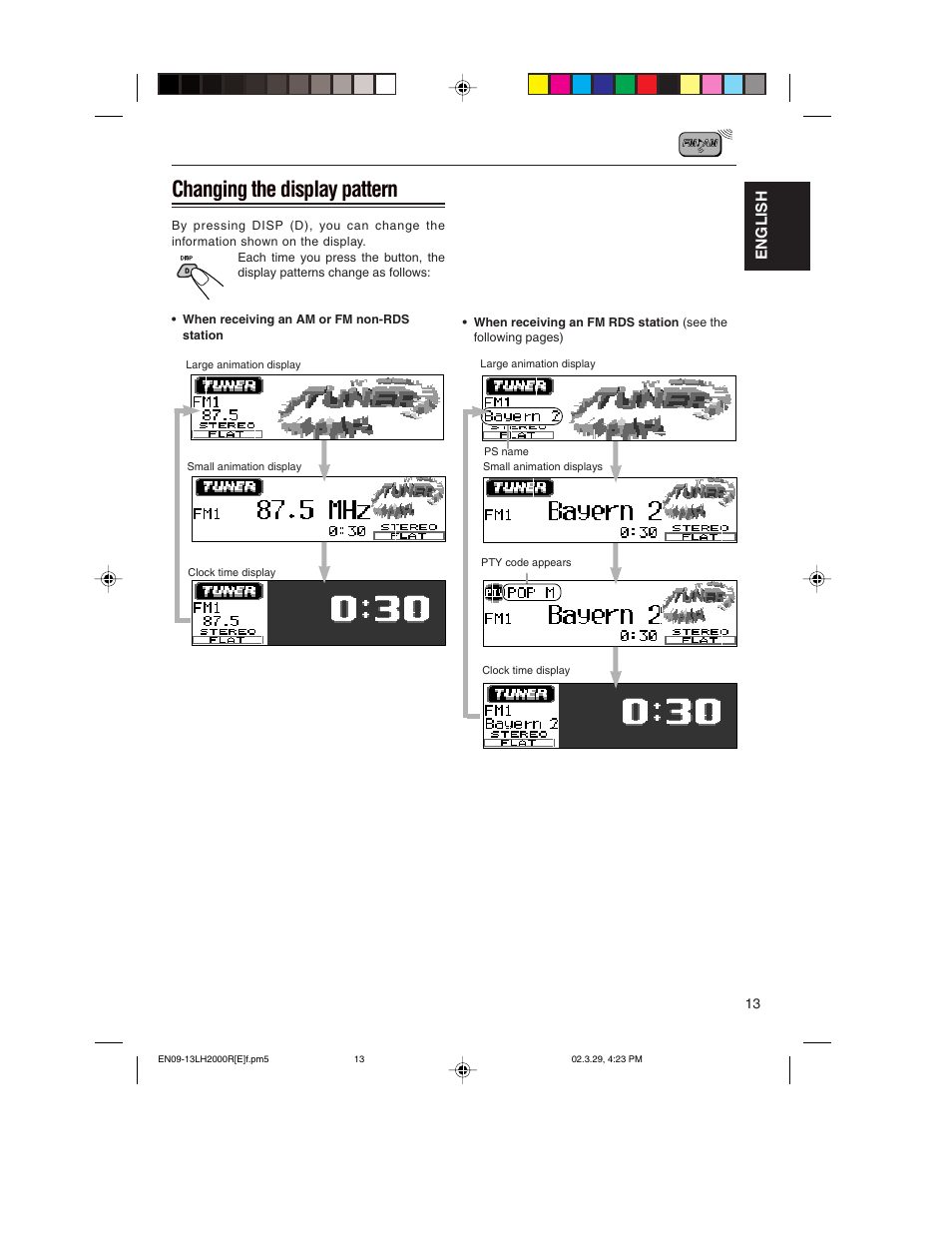 Changing the display pattern, English | JVC KD-LH2000R User Manual | Page 13 / 58