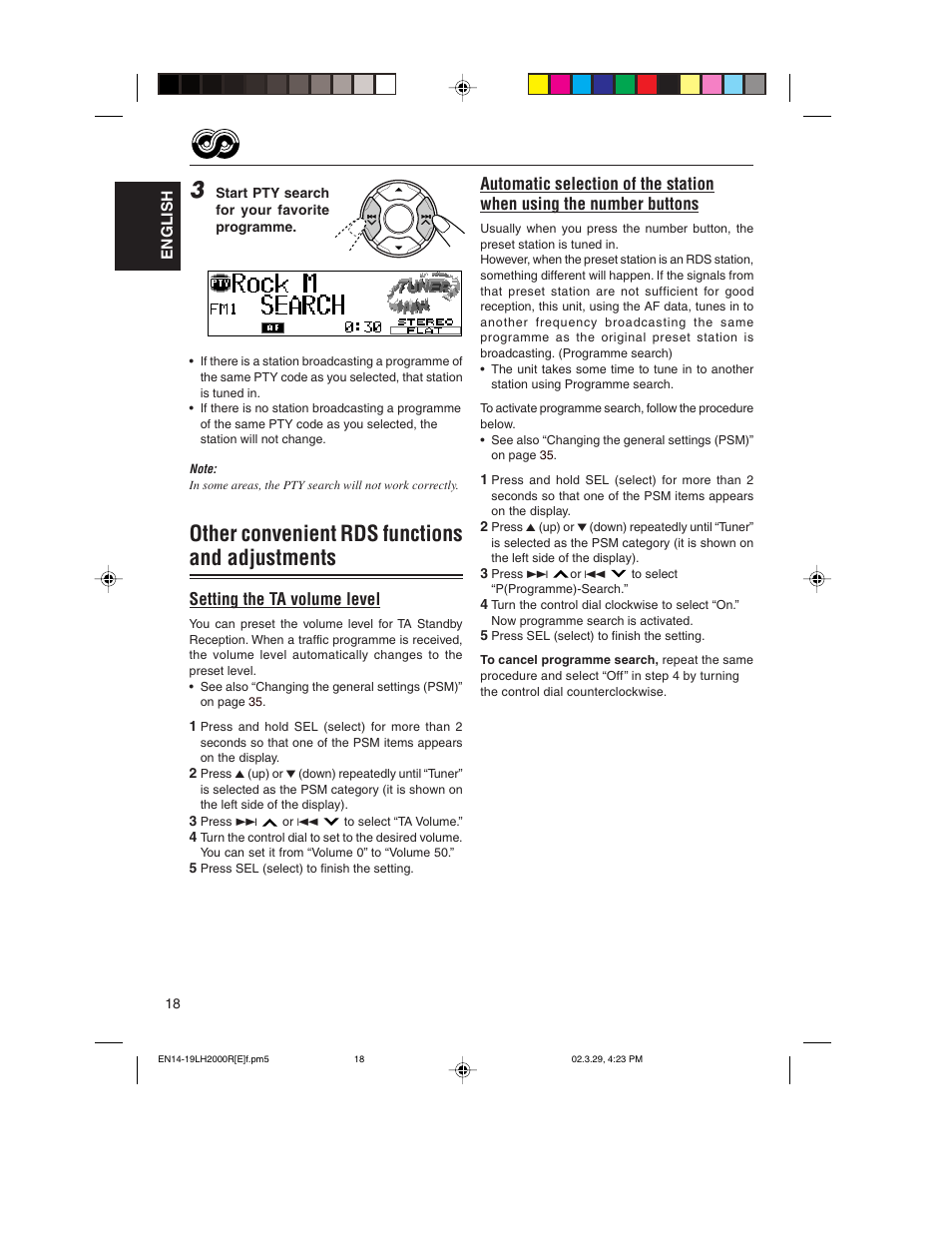 Other convenient rds functions and adjustments, Setting the ta volume level | JVC KD-LH2000R User Manual | Page 18 / 58