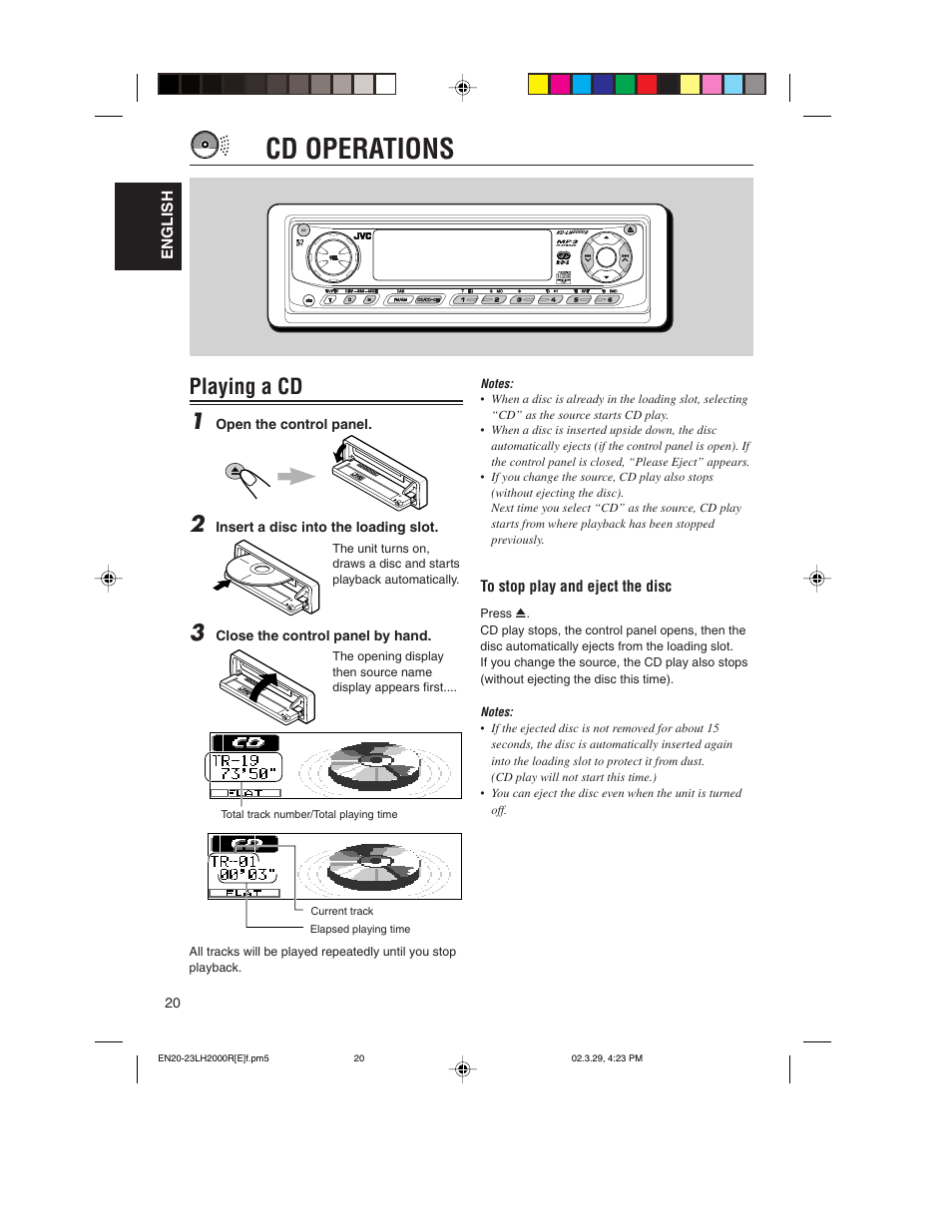 Cd operations, Playing a cd | JVC KD-LH2000R User Manual | Page 20 / 58