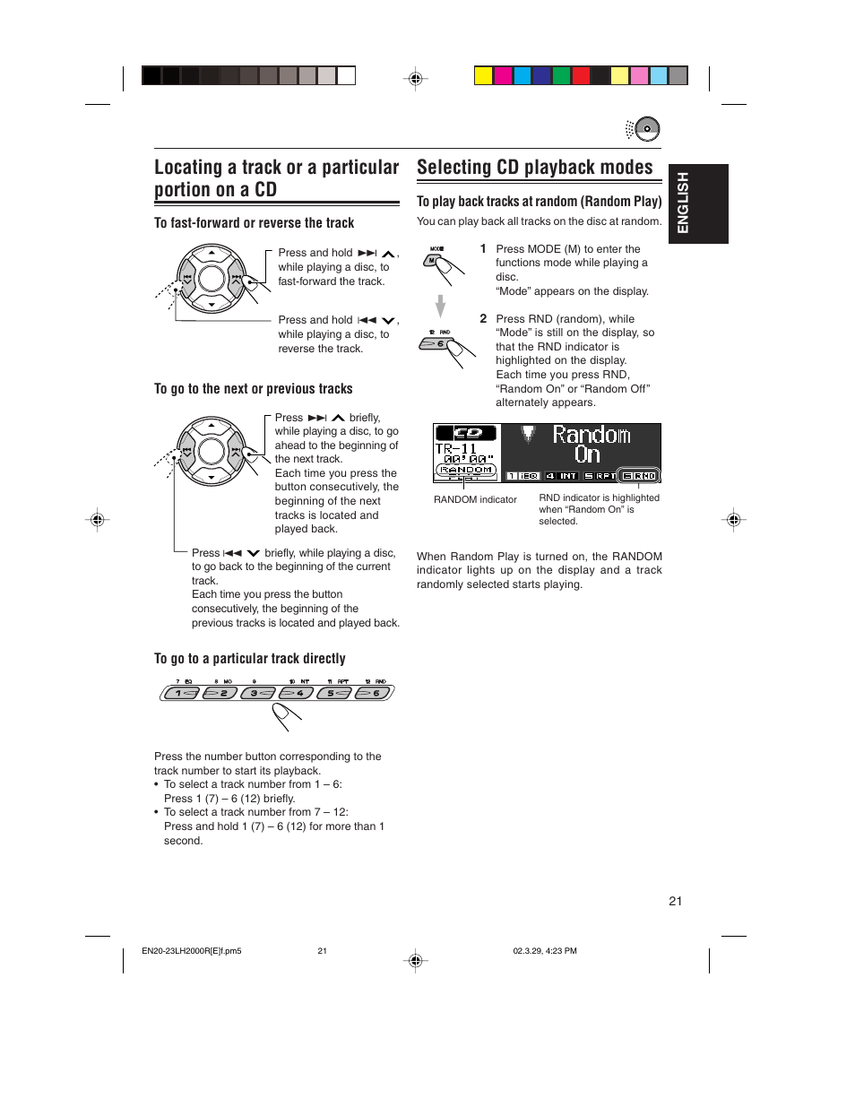 Locating a track or a particular portion on a cd, Selecting cd playback modes | JVC KD-LH2000R User Manual | Page 21 / 58