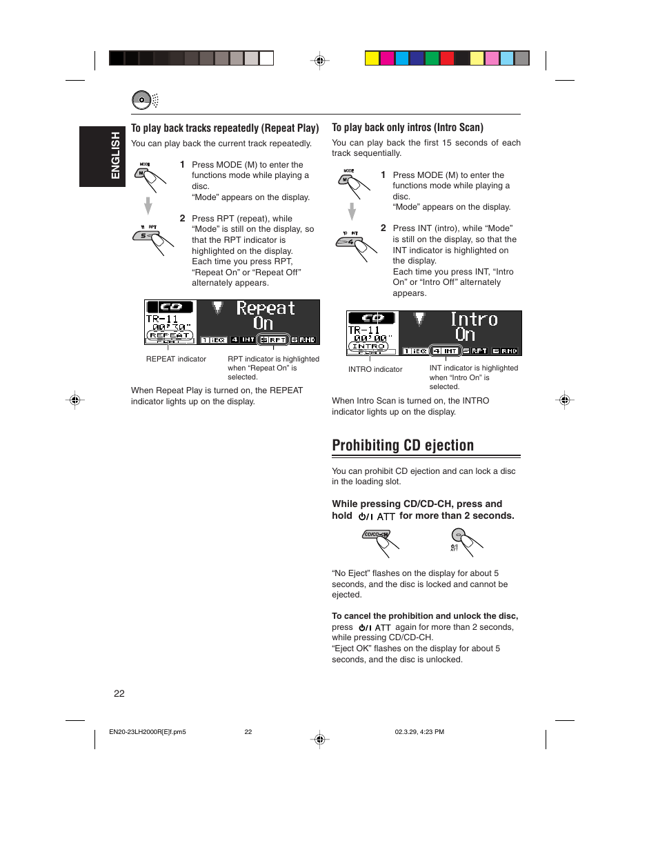 Prohibiting cd ejection | JVC KD-LH2000R User Manual | Page 22 / 58