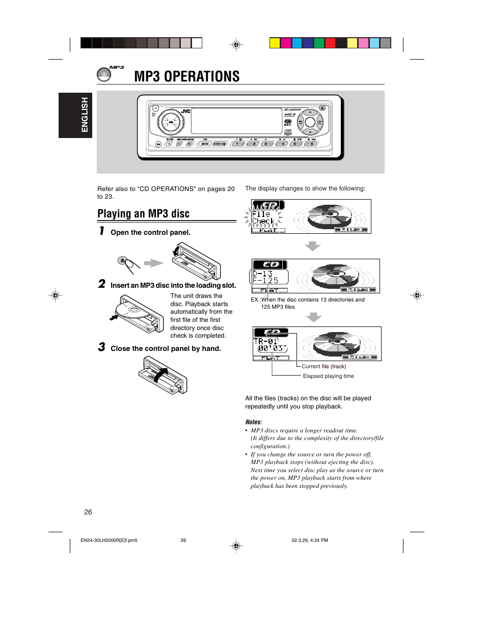 Mp3 operations, Playing an mp3 disc | JVC KD-LH2000R User Manual | Page 26 / 58