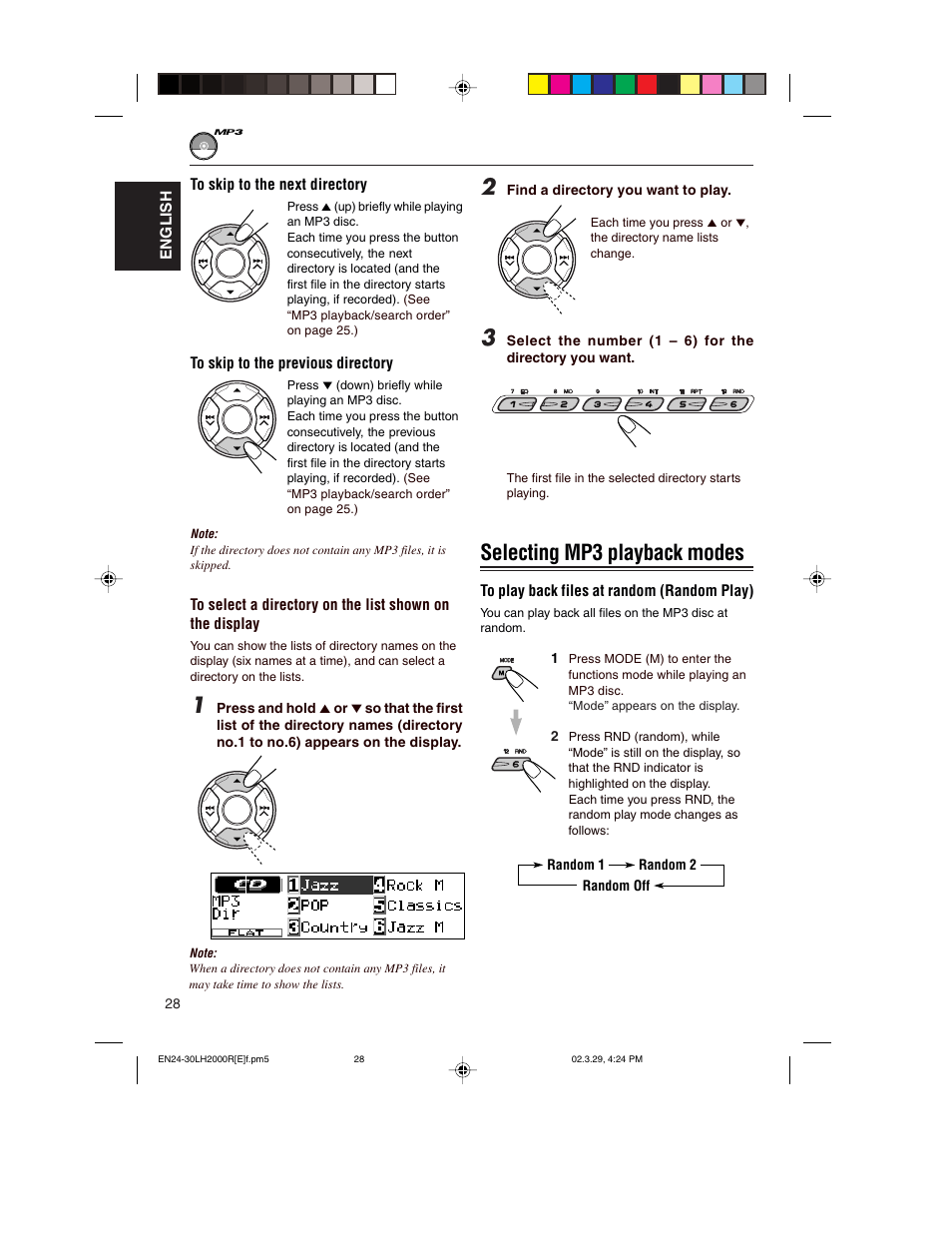 Selecting mp3 playback modes | JVC KD-LH2000R User Manual | Page 28 / 58