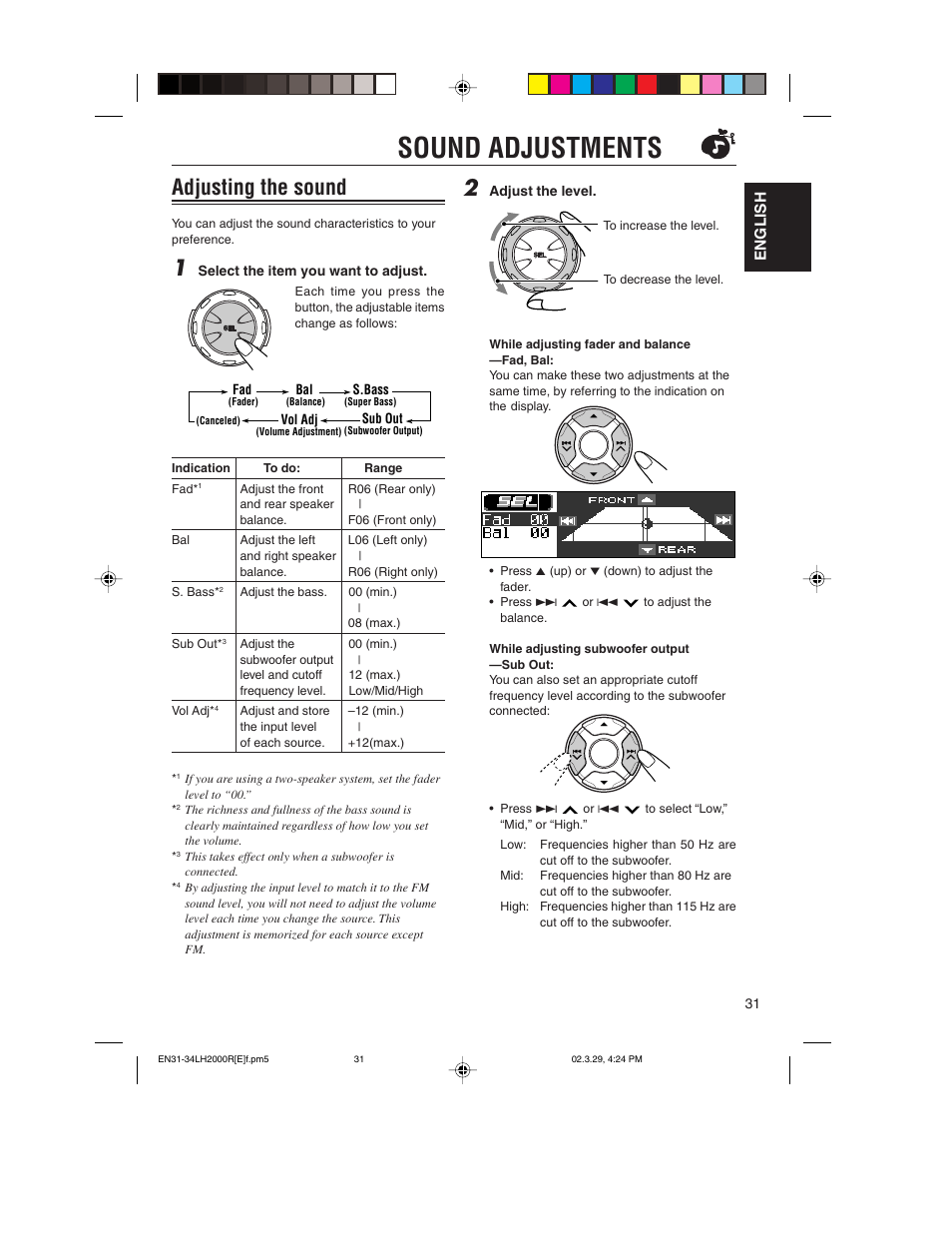 Sound adjustments, Adjusting the sound | JVC KD-LH2000R User Manual | Page 31 / 58