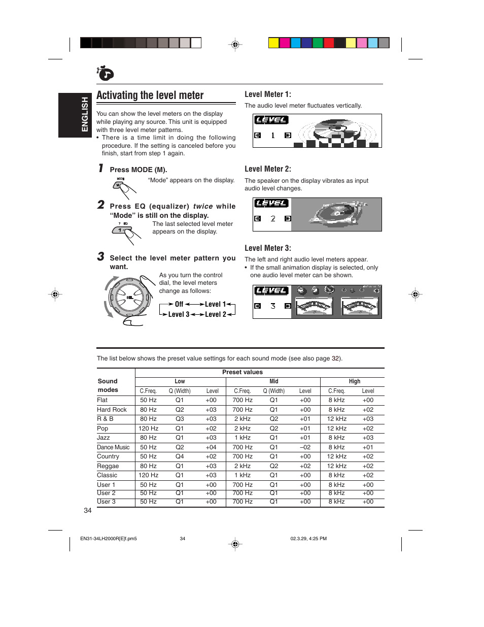 Activating the level meter | JVC KD-LH2000R User Manual | Page 34 / 58