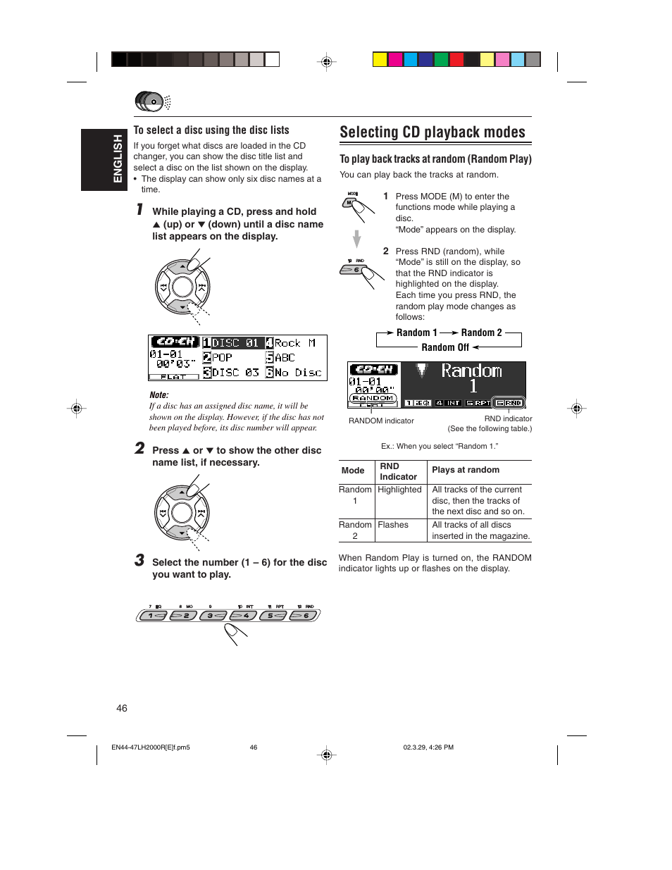Selecting cd playback modes | JVC KD-LH2000R User Manual | Page 46 / 58
