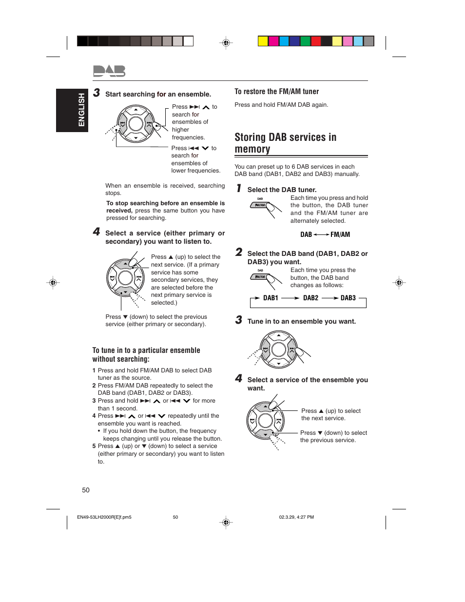 Storing dab services in memory | JVC KD-LH2000R User Manual | Page 50 / 58