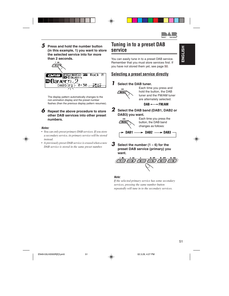 Tuning in to a preset dab service | JVC KD-LH2000R User Manual | Page 51 / 58