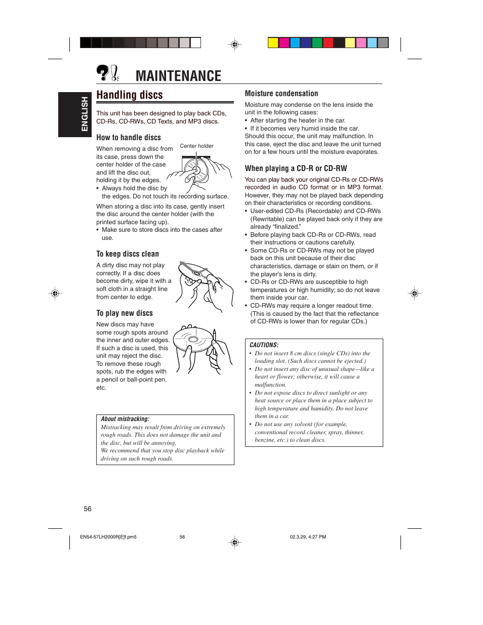 Maintenance, Handling discs | JVC KD-LH2000R User Manual | Page 56 / 58