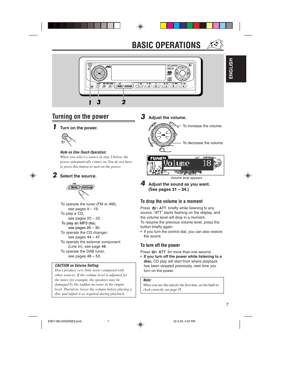 Basic operations, Turning on the power | JVC KD-LH2000R User Manual | Page 7 / 58