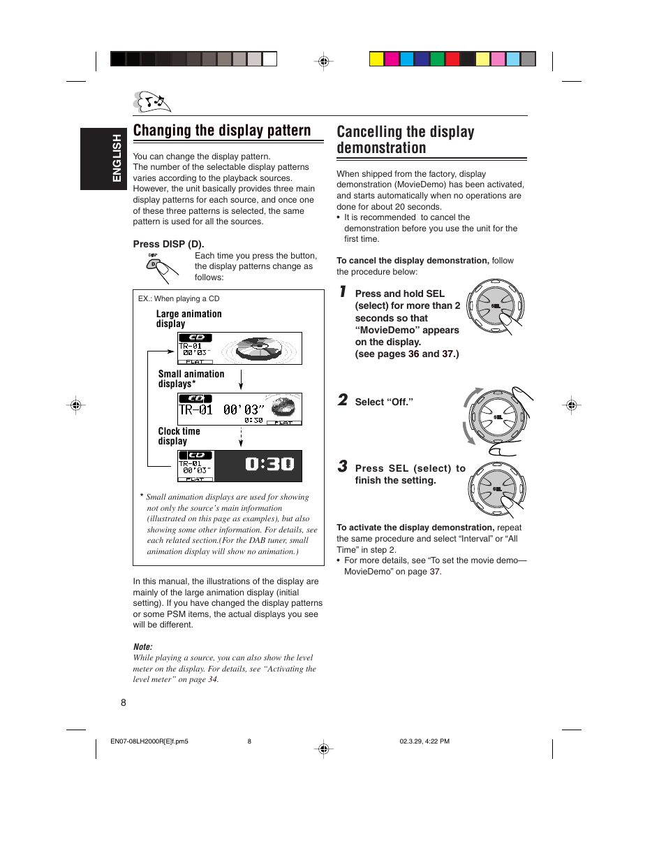 Changing the display pattern, Cancelling the display demonstration | JVC KD-LH2000R User Manual | Page 8 / 58