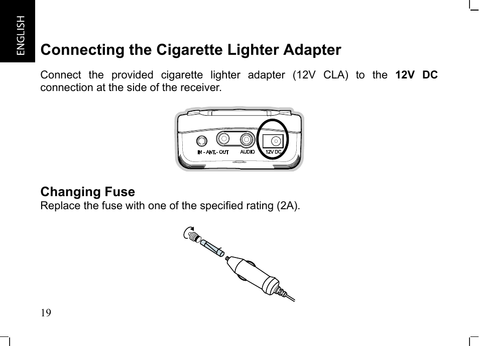 Connecting the cigarette lighter adapter, Changing fuse | JVC KT-HDP1 User Manual | Page 20 / 38