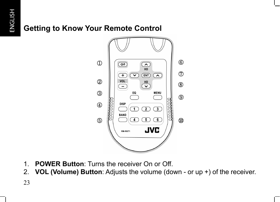 Getting to know your remote control | JVC KT-HDP1 User Manual | Page 24 / 38