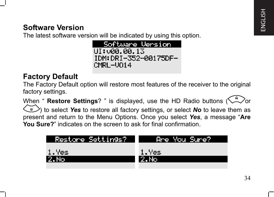 Software version, Factory default | JVC KT-HDP1 User Manual | Page 35 / 38