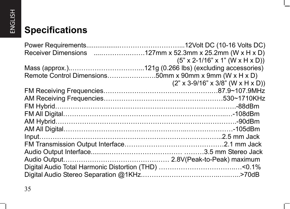 Specifications | JVC KT-HDP1 User Manual | Page 36 / 38