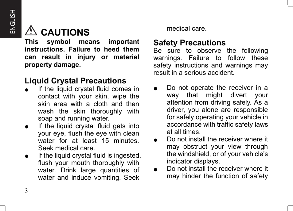 Cautions, Liquid crystal precautions, Safety precautions | JVC KT-HDP1 User Manual | Page 4 / 38