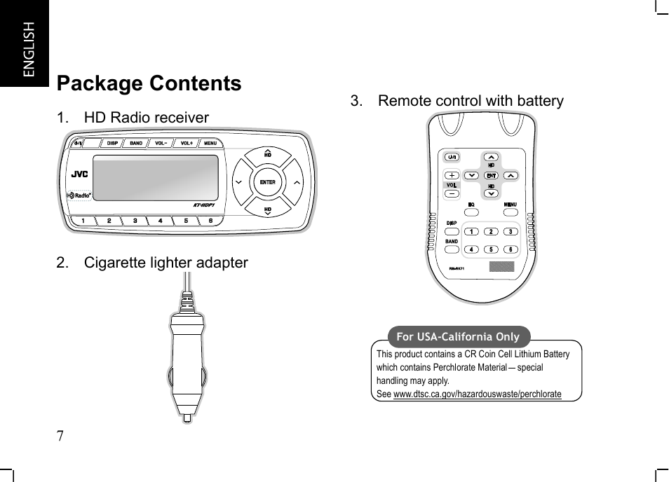 Package contents | JVC KT-HDP1 User Manual | Page 8 / 38