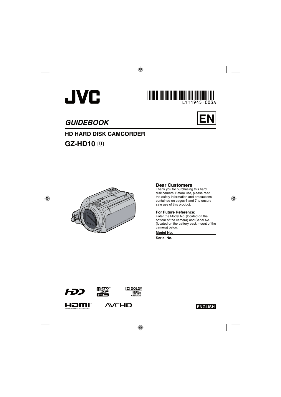 JVC Everio GZ-HD10 User Manual | 68 pages