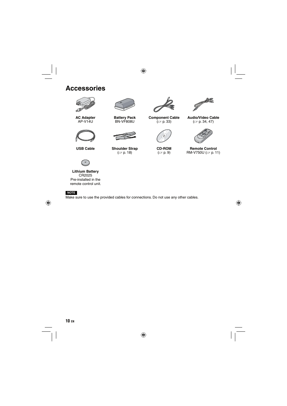 Accessories | JVC Everio GZ-HD10 User Manual | Page 10 / 68