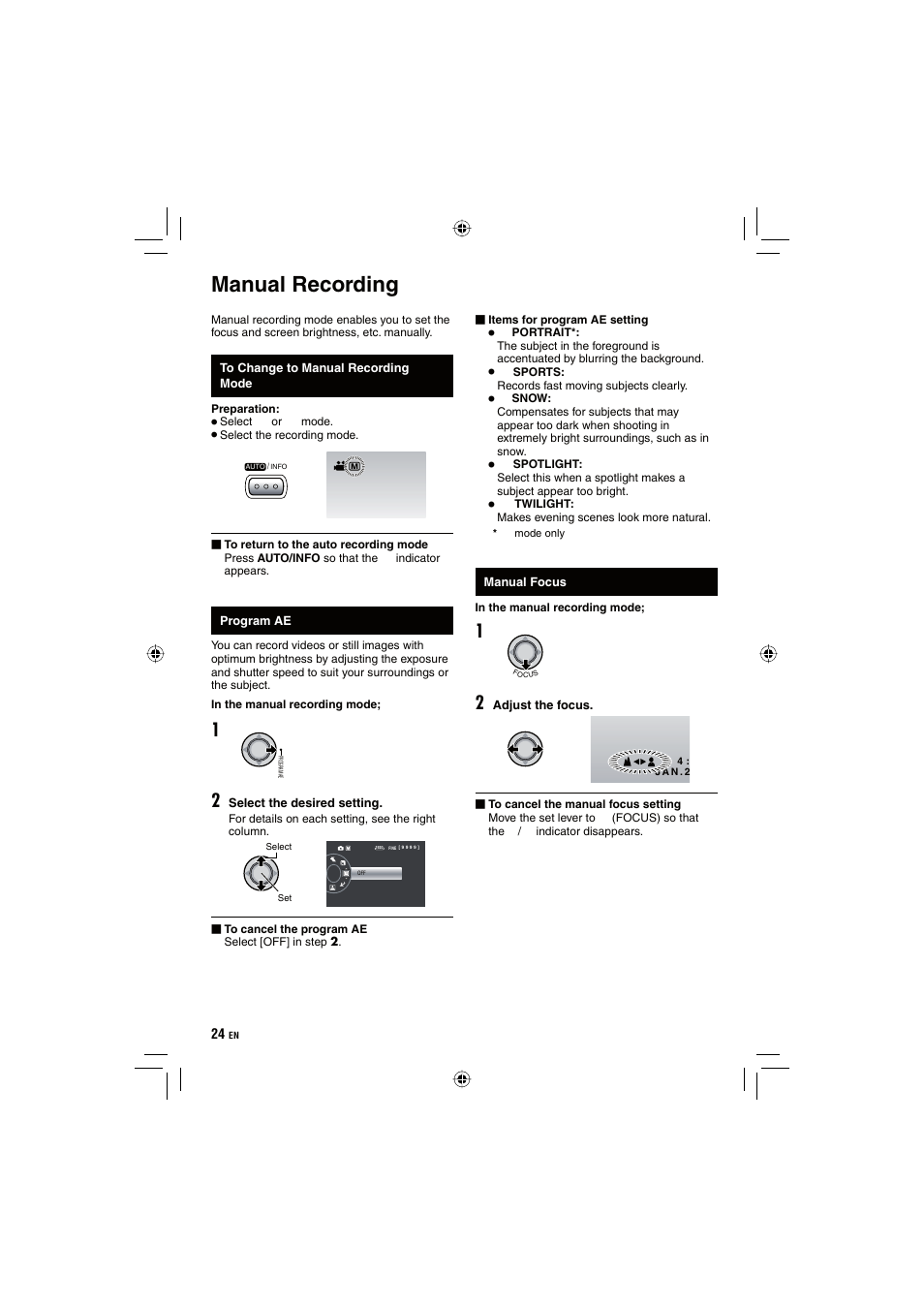 Manual recording | JVC Everio GZ-HD10 User Manual | Page 24 / 68