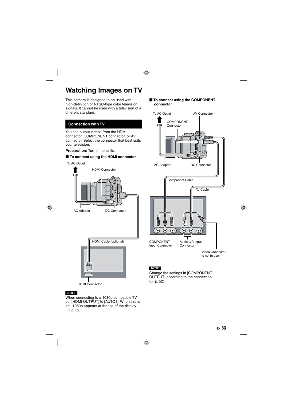 Watching images on tv | JVC Everio GZ-HD10 User Manual | Page 33 / 68