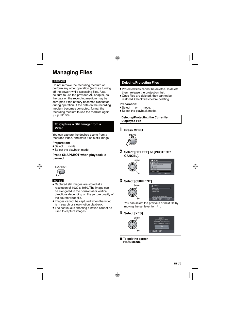 Managing files | JVC Everio GZ-HD10 User Manual | Page 35 / 68