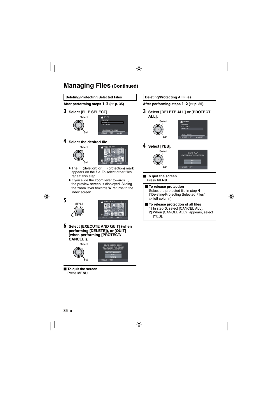 Managing files, Continued) | JVC Everio GZ-HD10 User Manual | Page 36 / 68