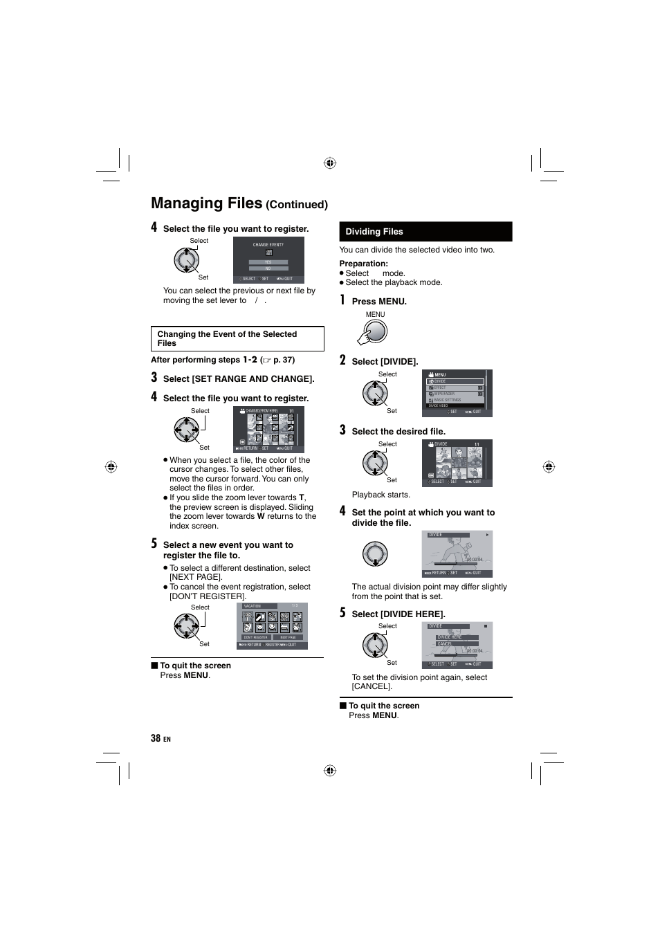 Managing files, Continued) | JVC Everio GZ-HD10 User Manual | Page 38 / 68