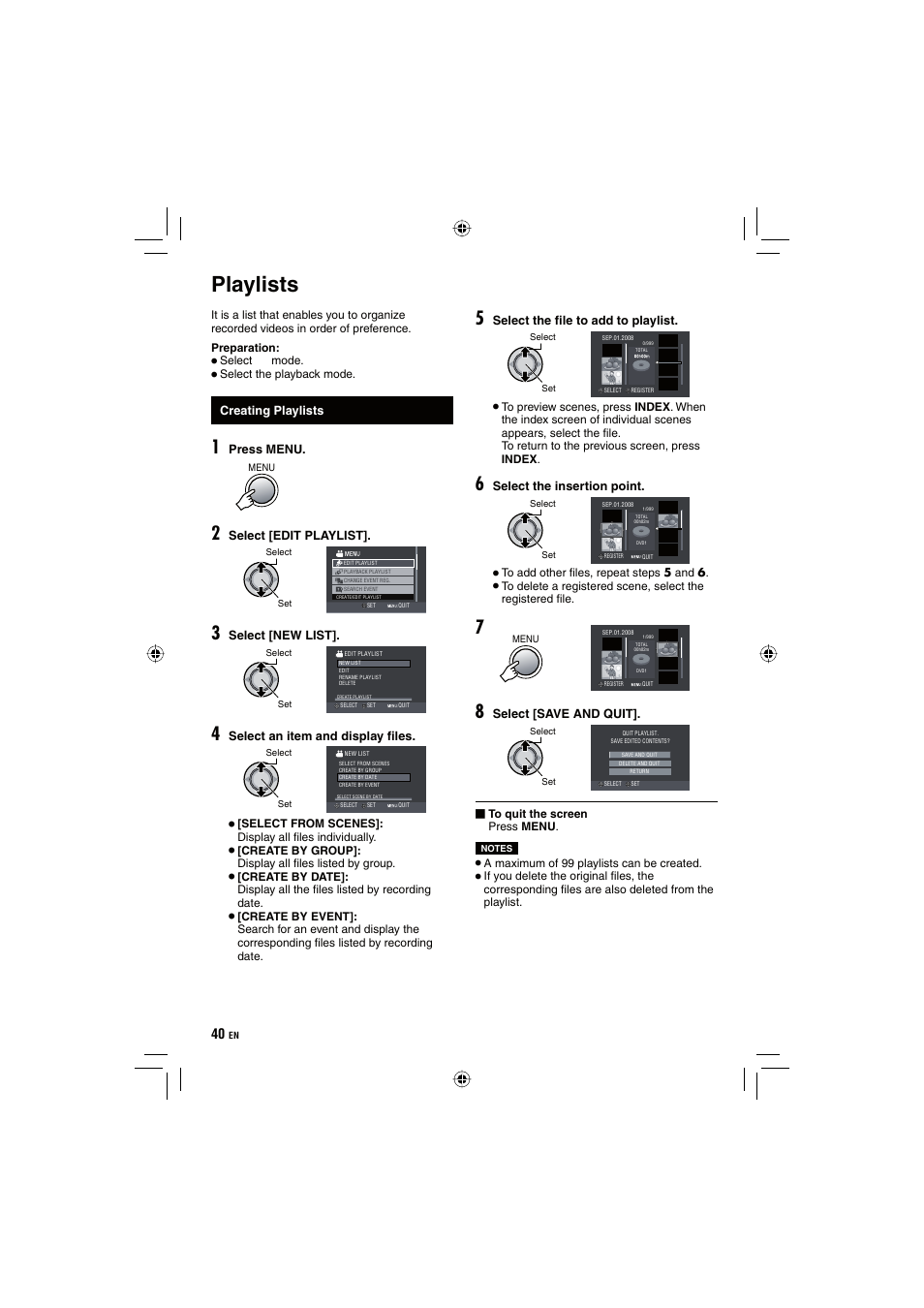 Playlists | JVC Everio GZ-HD10 User Manual | Page 40 / 68