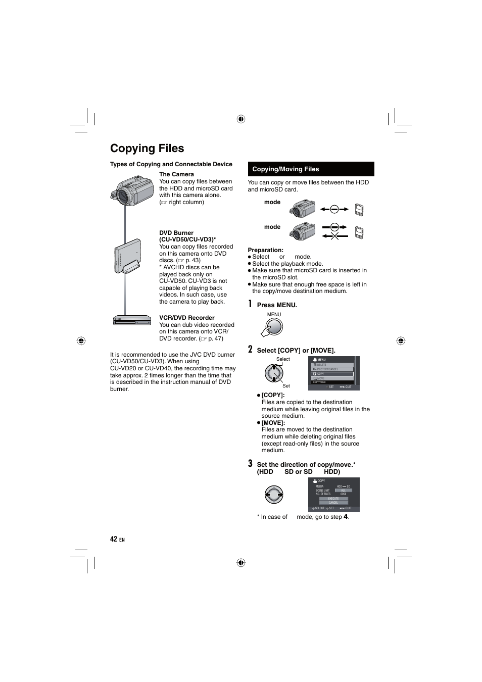 Copying files | JVC Everio GZ-HD10 User Manual | Page 42 / 68