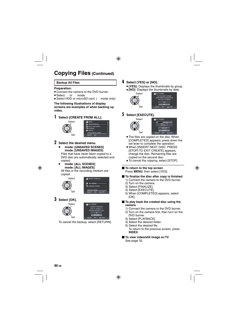 Copying files, Continued) | JVC Everio GZ-HD10 User Manual | Page 44 / 68