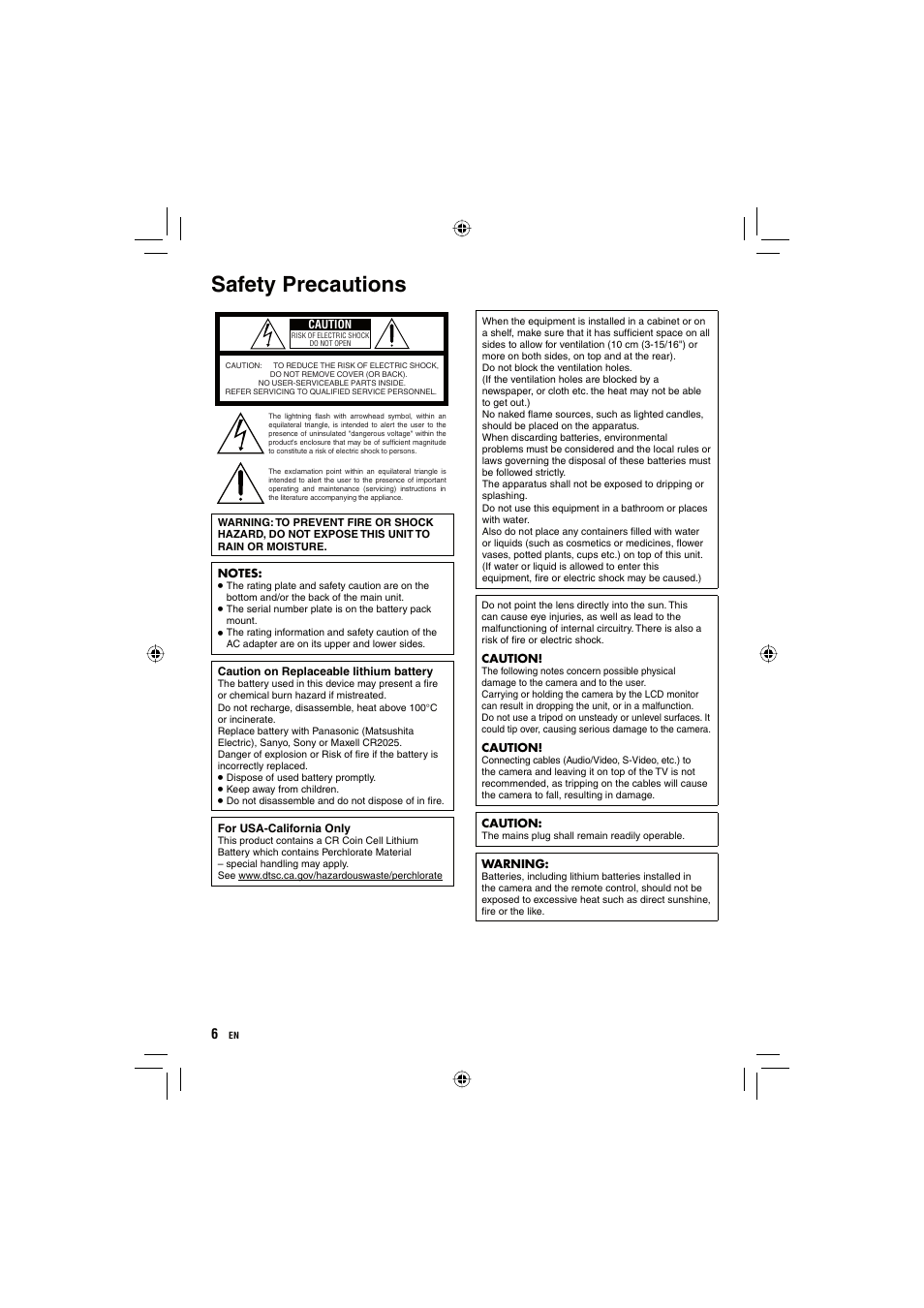 Safety precautions | JVC Everio GZ-HD10 User Manual | Page 6 / 68