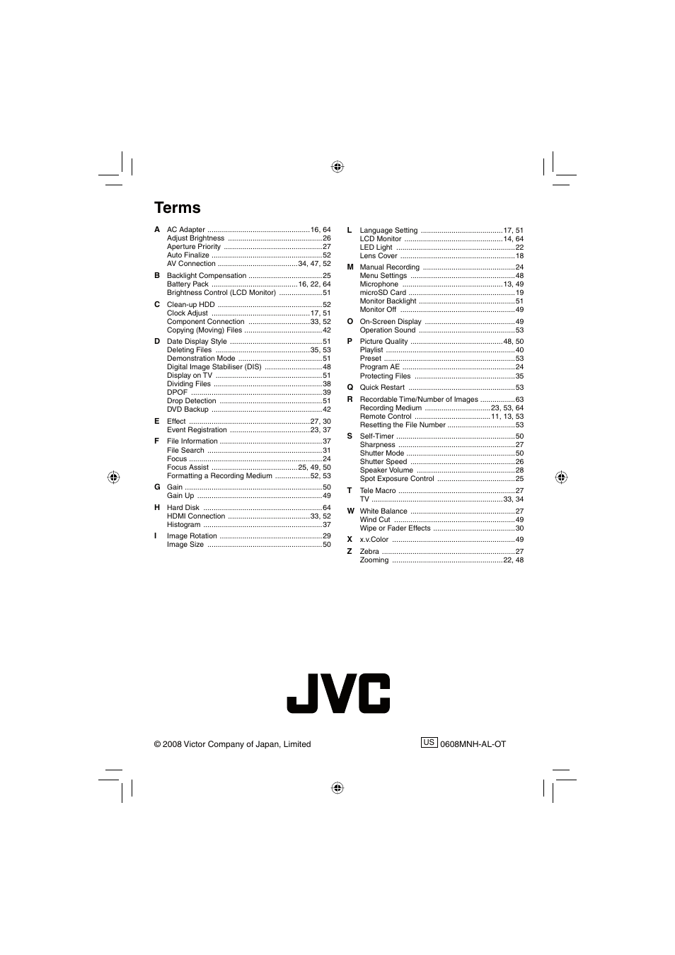 Terms | JVC Everio GZ-HD10 User Manual | Page 68 / 68