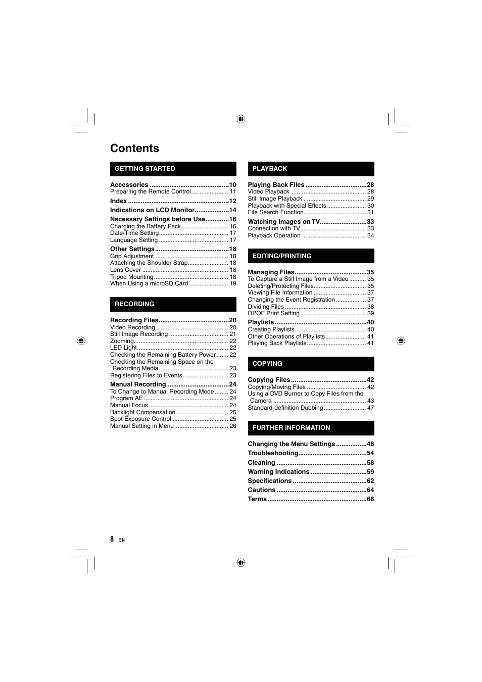 JVC Everio GZ-HD10 User Manual | Page 8 / 68