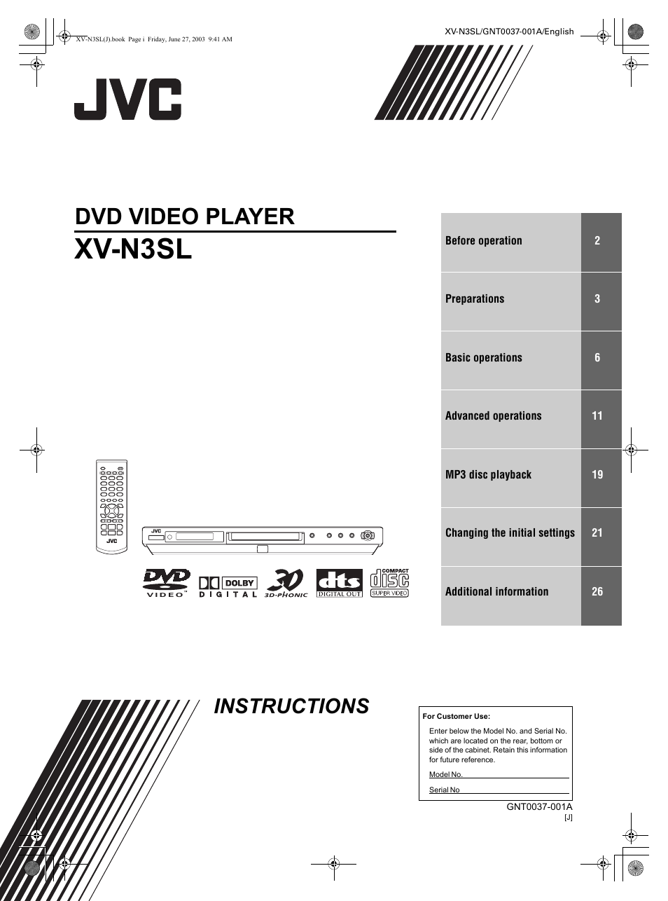 JVC XV-N3SL User Manual | 36 pages