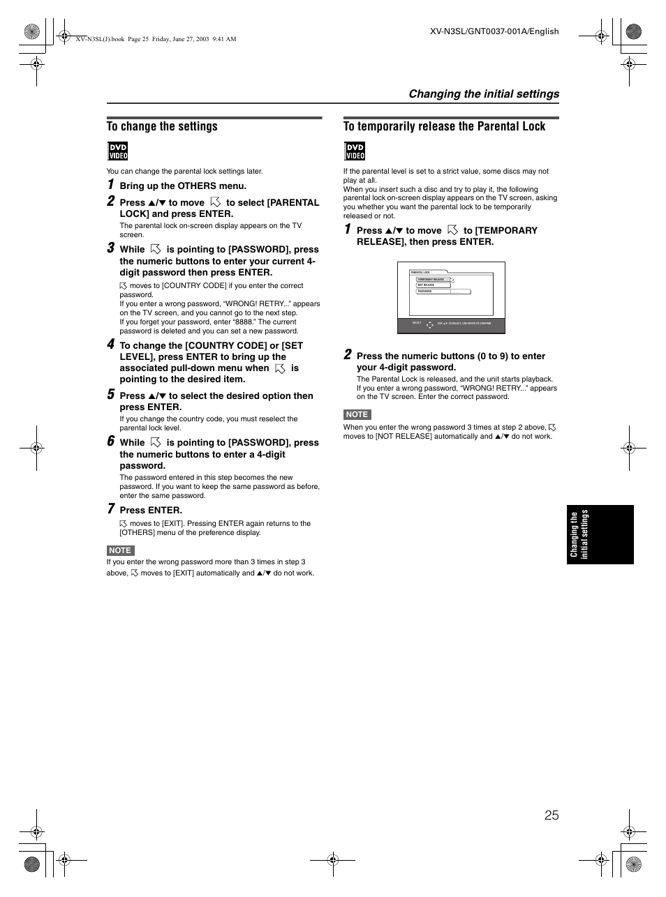 Changing the initial settings | JVC XV-N3SL User Manual | Page 27 / 36