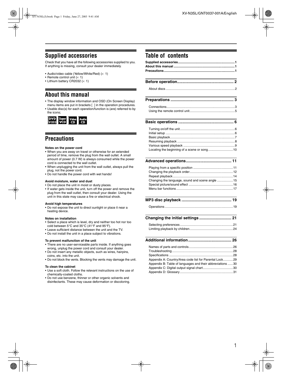JVC XV-N3SL User Manual | Page 3 / 36