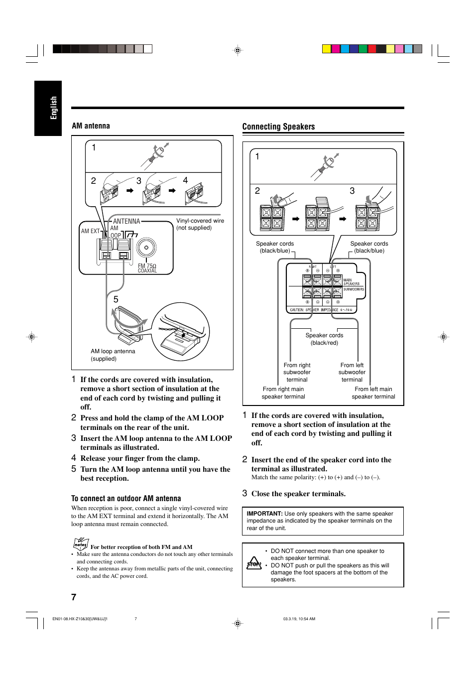 Connecting speakers | JVC CA-HXZ30 User Manual | Page 12 / 40