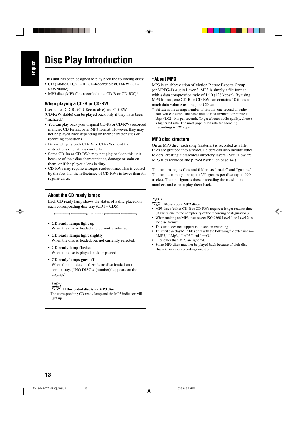 Disc play introduction | JVC CA-HXZ30 User Manual | Page 18 / 40