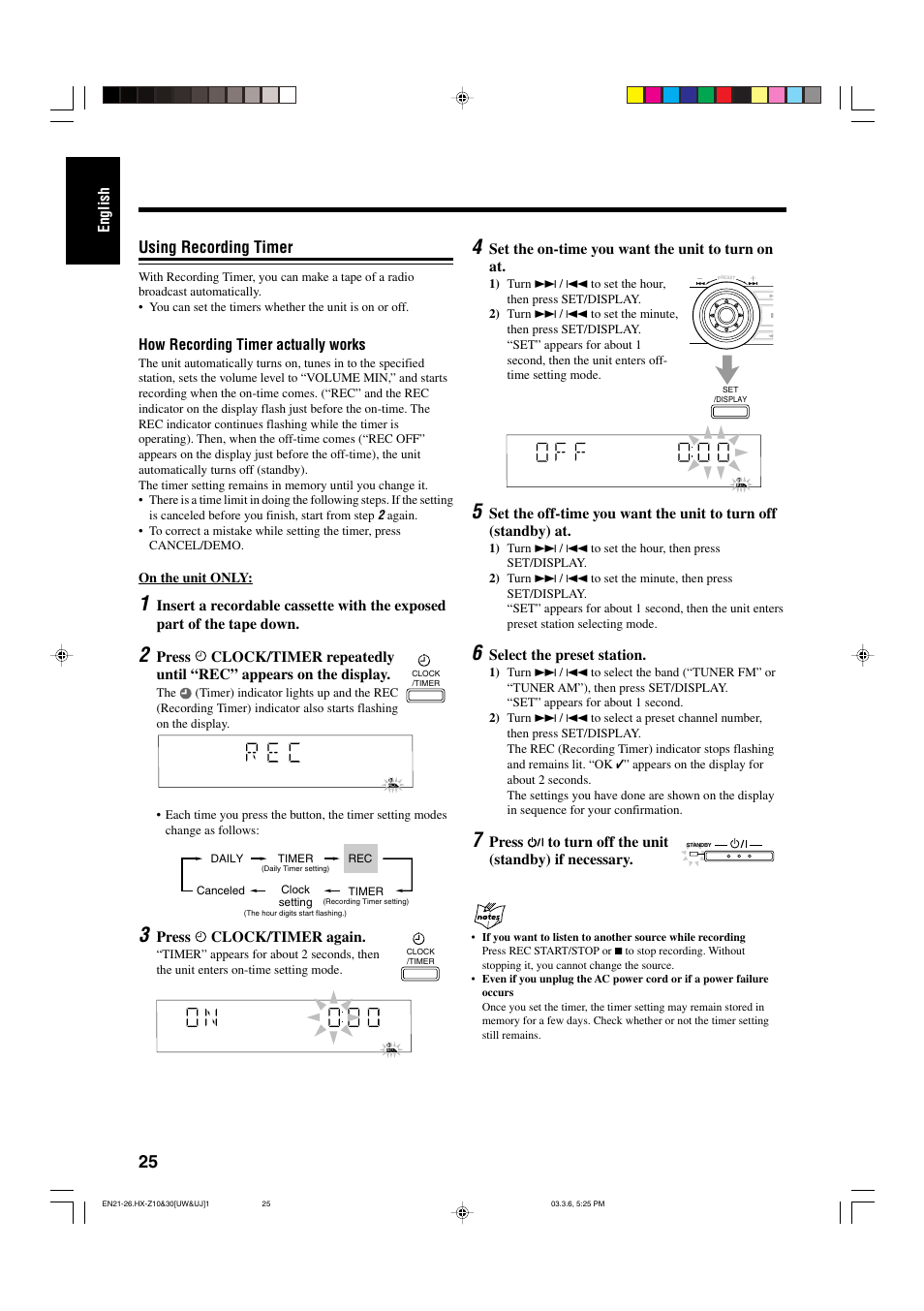 Using recording timer | JVC CA-HXZ30 User Manual | Page 30 / 40