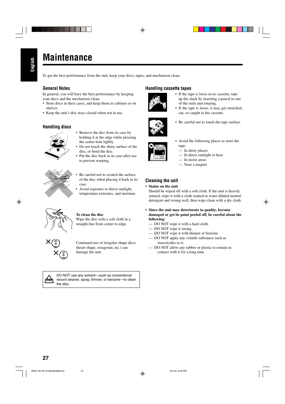 Maintenance | JVC CA-HXZ30 User Manual | Page 32 / 40