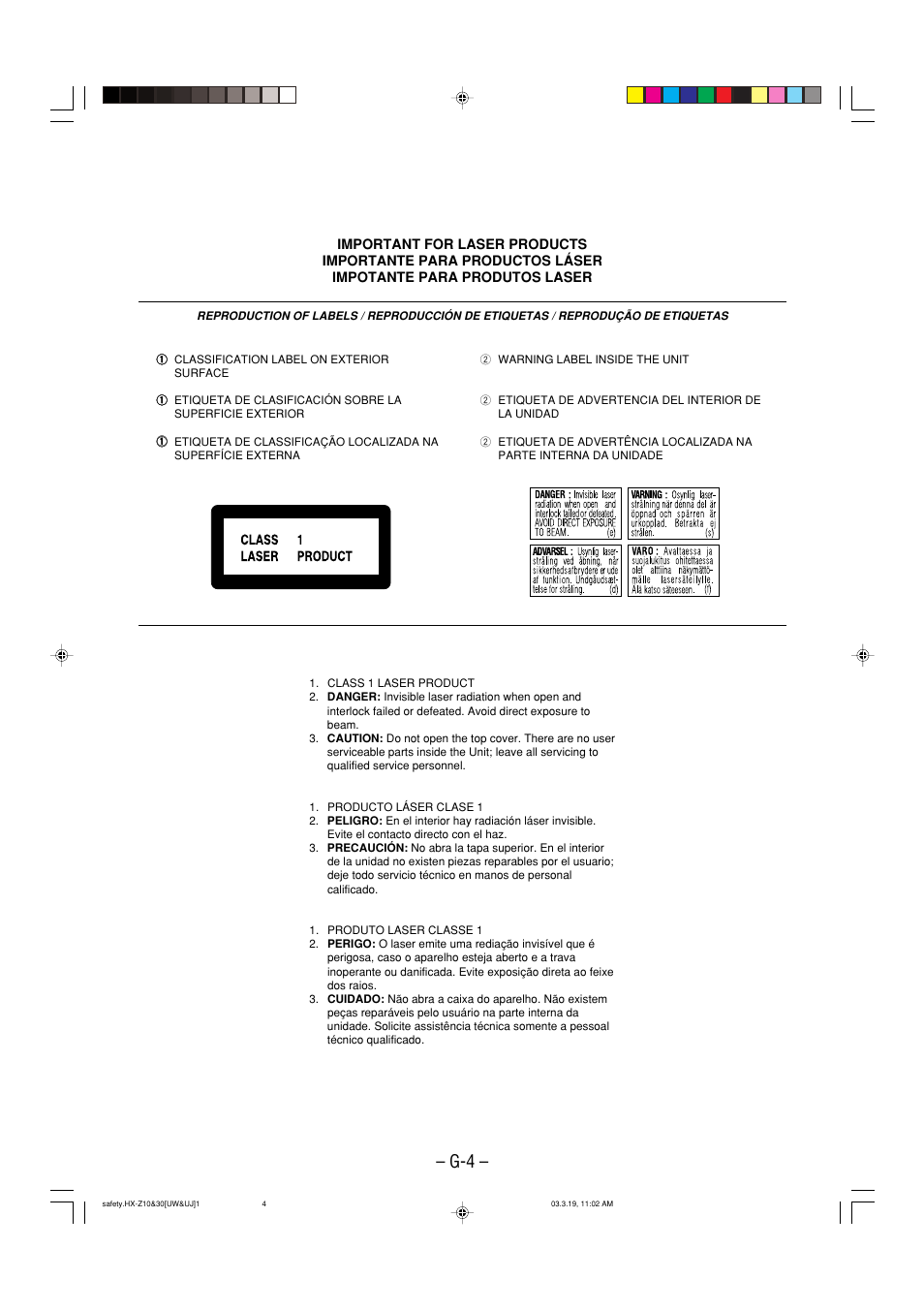 Important for laser products | JVC CA-HXZ30 User Manual | Page 5 / 40