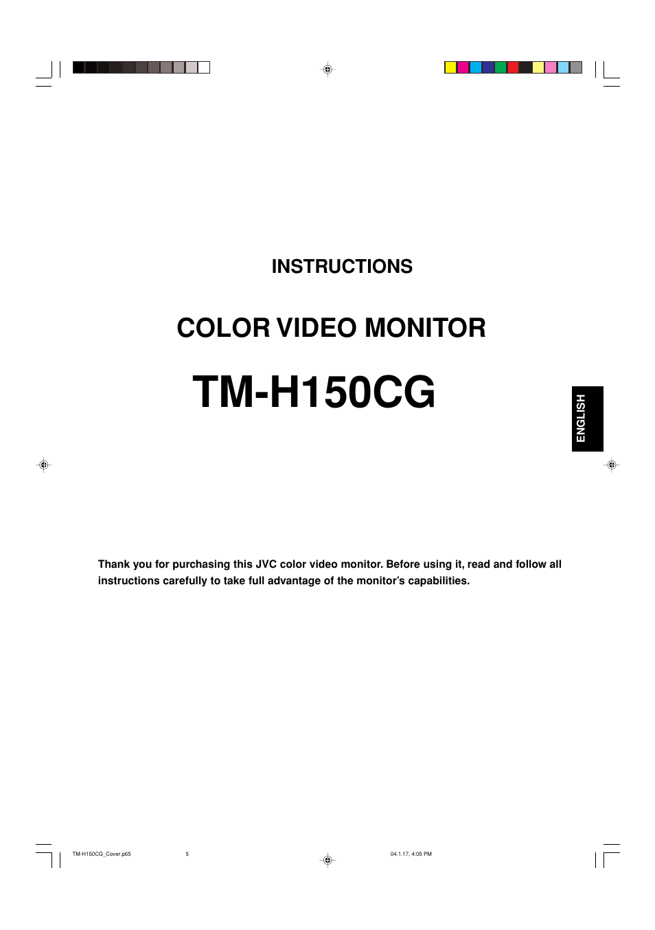 Tm-h150cg, Color video monitor, Instructions | JVC TM-H150CG User Manual | Page 2 / 21